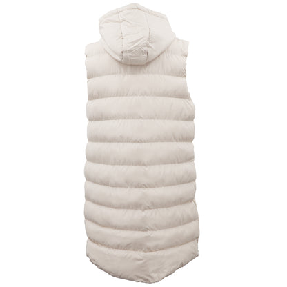 Women's Longline Padded Vest Hooded Jacket Puffer Puffy Quilted Zip Coat Gilet, Khaki, 10 V474-674166