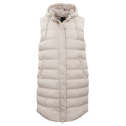 Women's Longline Padded Vest Hooded Jacket Puffer Puffy Quilted Zip Coat Gilet, Khaki, 18