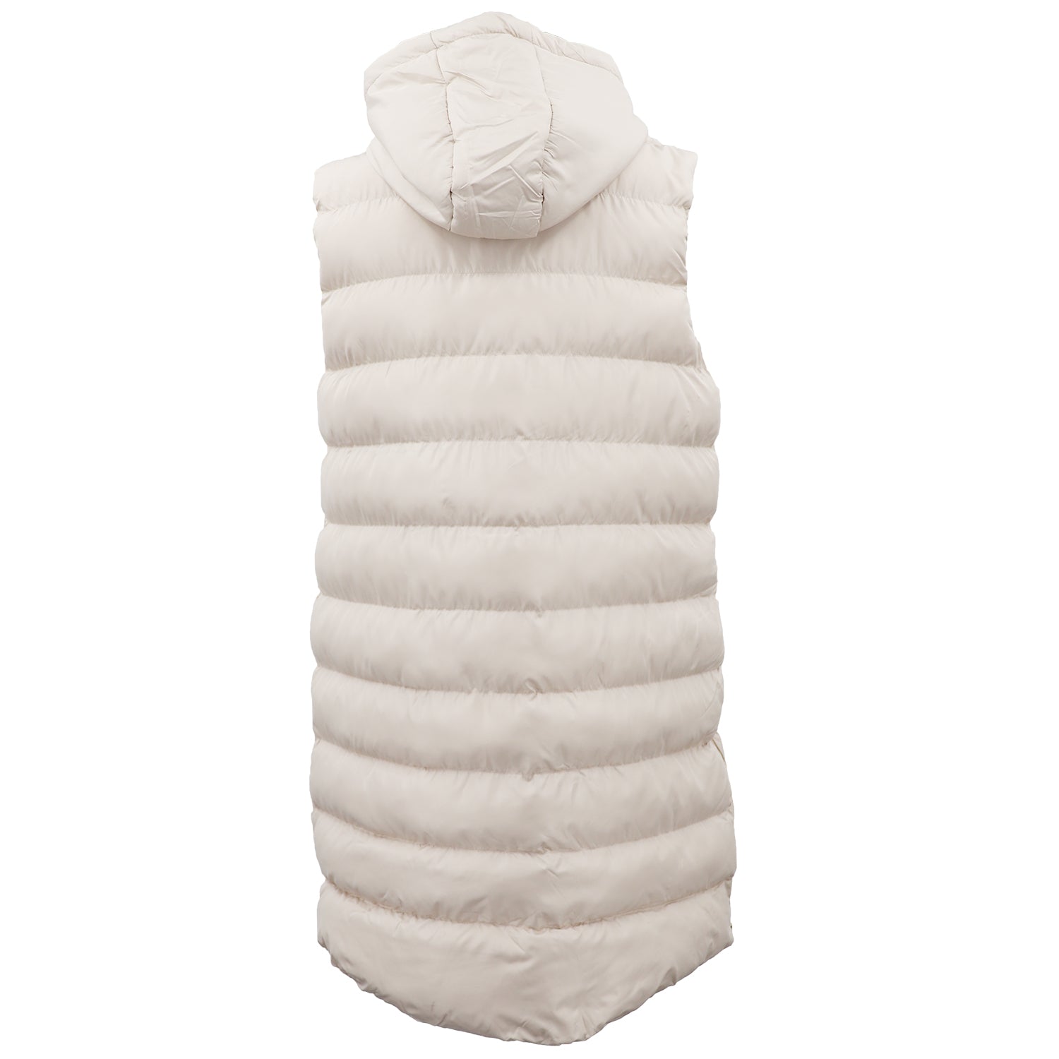 Women's Longline Padded Vest Hooded Jacket Puffer Puffy Quilted Zip Coat Gilet, Khaki, 18