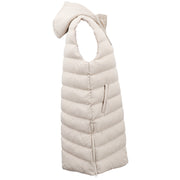 Women's Longline Padded Vest Hooded Jacket Puffer Puffy Quilted Zip Coat Gilet, Khaki, 18