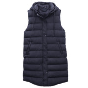 Women's Longline Padded Vest Hooded Jacket Puffer Puffy Quilted Zip Coat Gilet, Navy, 8