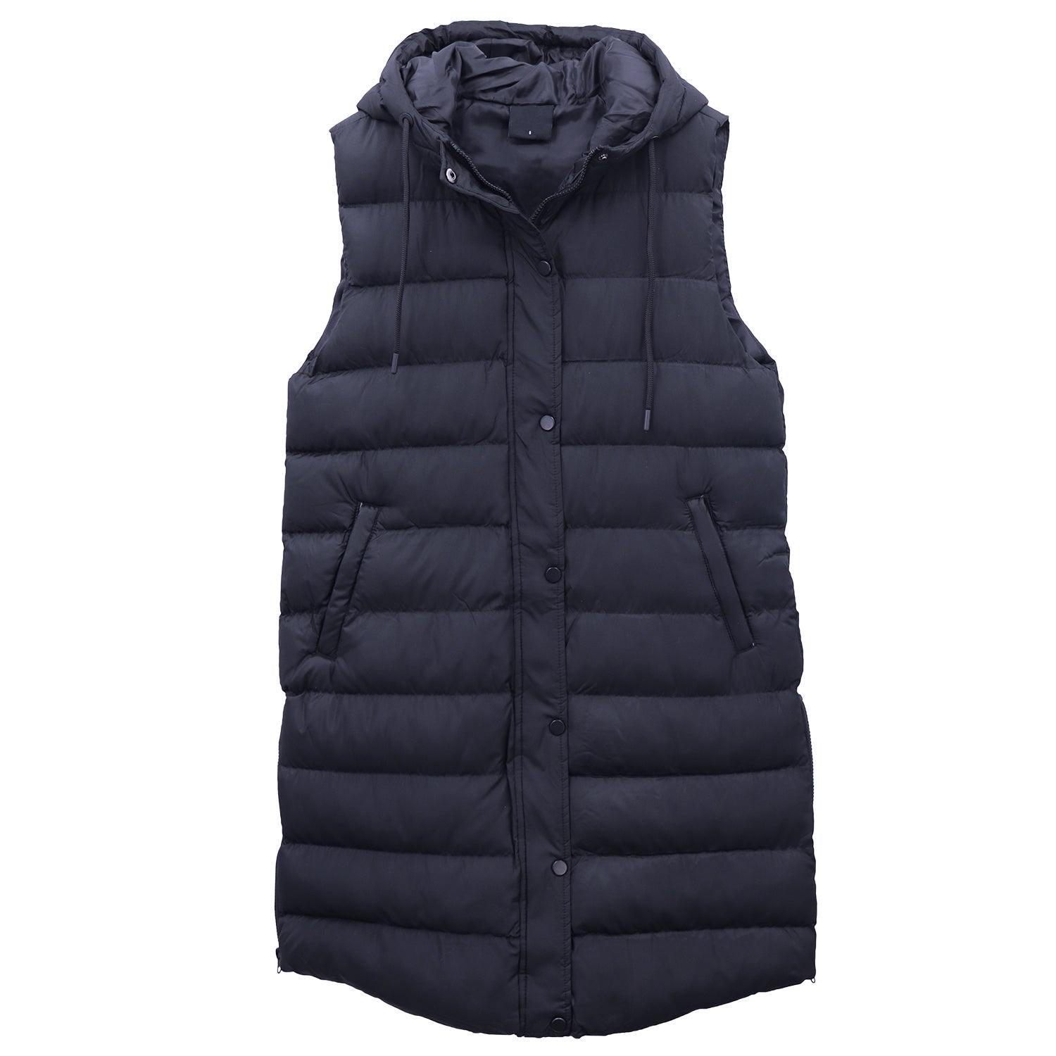 Women's Longline Padded Vest Hooded Jacket Puffer Puffy Quilted Zip Coat Gilet, Navy, 8