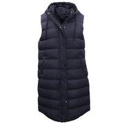 Women's Longline Padded Vest Hooded Jacket Puffer Puffy Quilted Zip Coat Gilet, Navy, 8