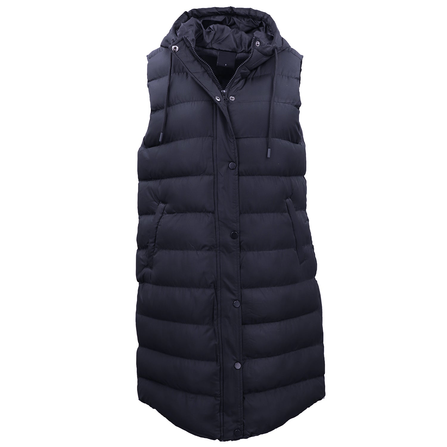 Women's Longline Padded Vest Hooded Jacket Puffer Puffy Quilted Zip Coat Gilet, Navy, 8