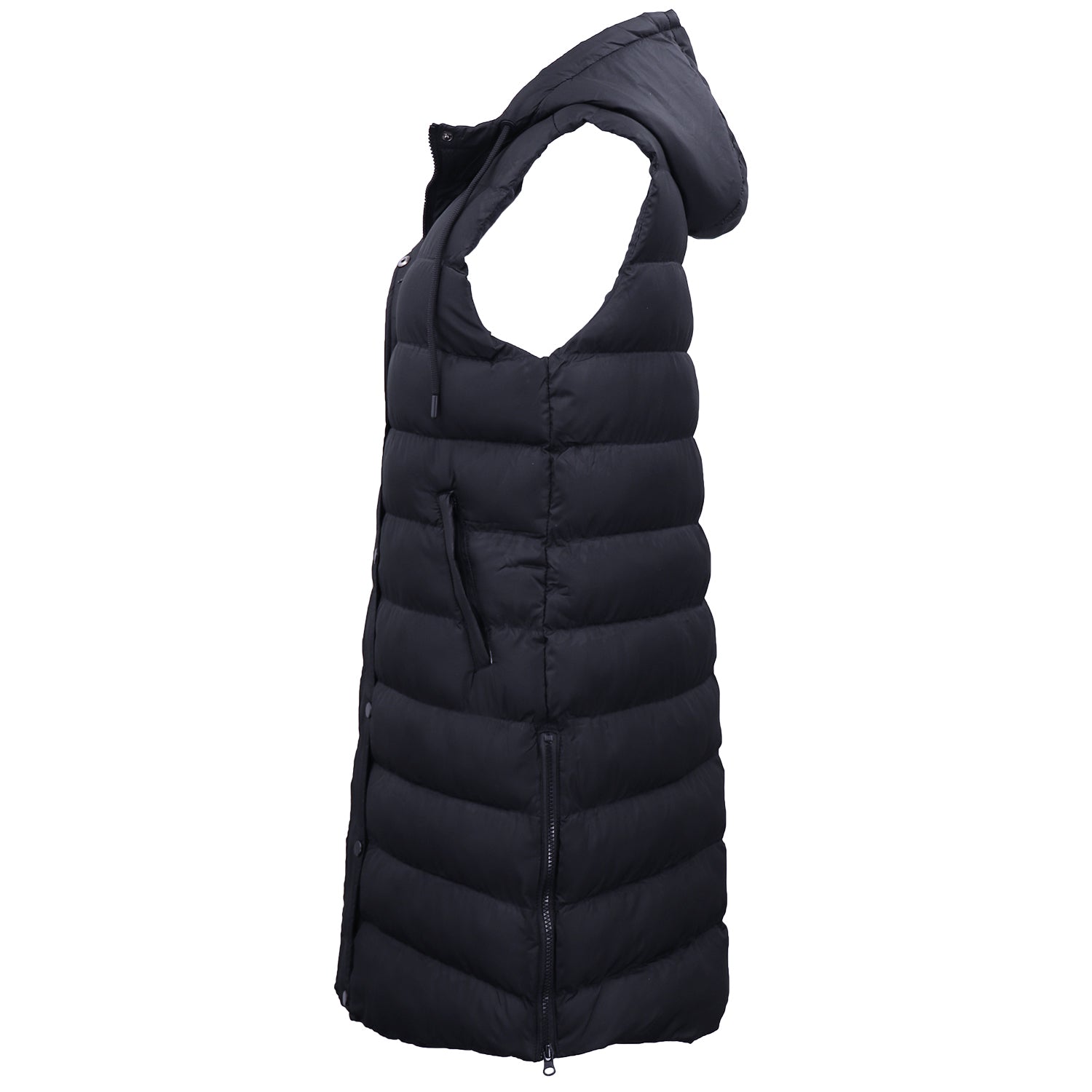 Women's Longline Padded Vest Hooded Jacket Puffer Puffy Quilted Zip Coat Gilet, Navy, 8