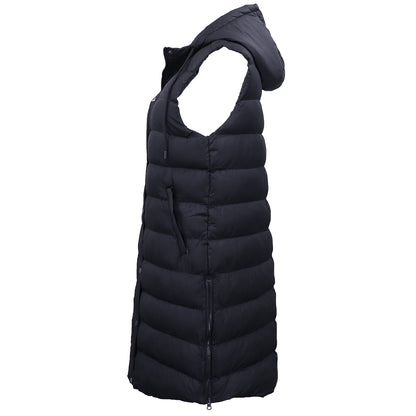 Women's Longline Padded Vest Hooded Jacket Puffer Puffy Quilted Zip Coat Gilet, Navy, 8 V474-674171