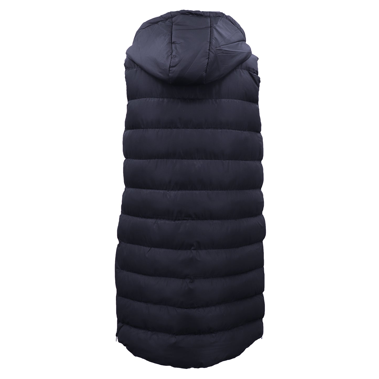 Women's Longline Padded Vest Hooded Jacket Puffer Puffy Quilted Zip Coat Gilet, Navy, 12 V474-674173