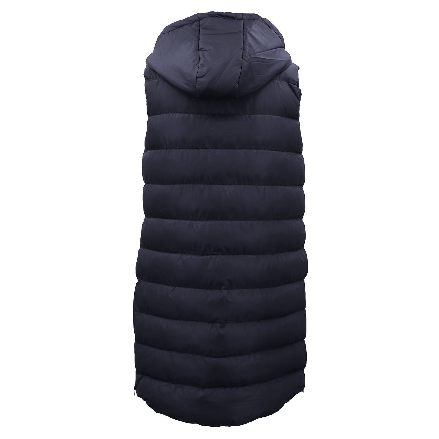 Women's Longline Padded Vest Hooded Jacket Puffer Puffy Quilted Zip Coat Gilet, Navy, 14