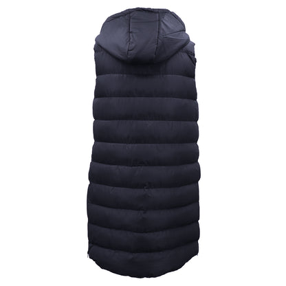 Women's Longline Padded Vest Hooded Jacket Puffer Puffy Quilted Zip Coat Gilet, Navy, 14 V474-674174