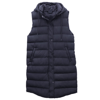 Women's Longline Padded Vest Hooded Jacket Puffer Puffy Quilted Zip Coat Gilet, Navy, 18 V474-674176