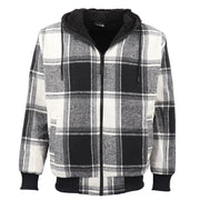 Men's Thick Sherpa Fur Lined Plaid Hoodie Jacket Zip Hooded Jumper Coat Sweater, Black & White, M V474-674299