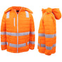 HI VIS Puffer Safety Jacket Reflective Tape Removable Hood Zip Pocket Puffy Coat, Fluro Orange, 5XL V474-677716