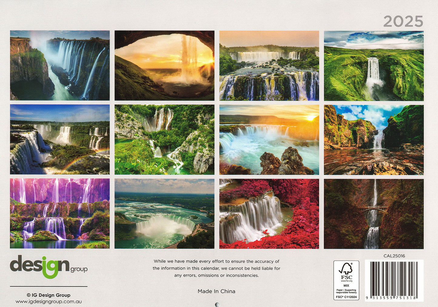 Waterfalls 2025 Rectangle Wall Calendar 16 Months Hanging Planner New Year Gift V474-685078