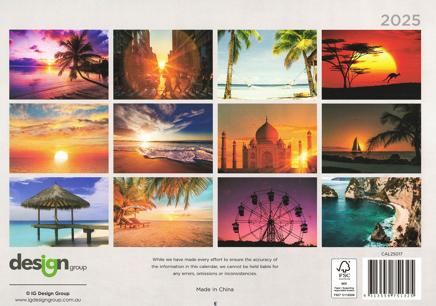Sunset & Beaches - 2025 Rectangle Wall Calendar 16 Months Hanging Planner Gift V474-685079