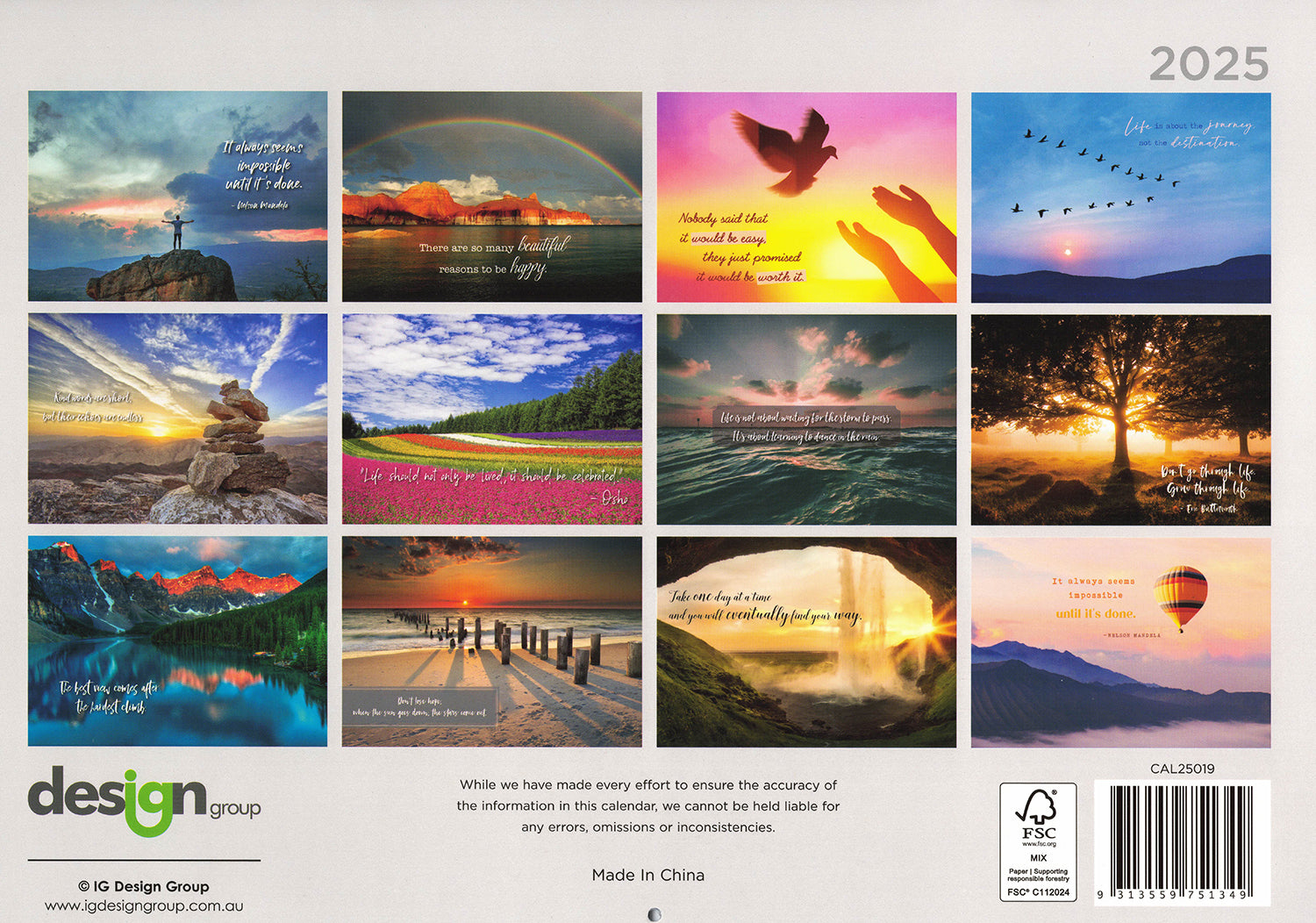 Inspirationals - 2025 Rectangle Wall Calendar 16 Months Hanging Planner Gift V474-685081