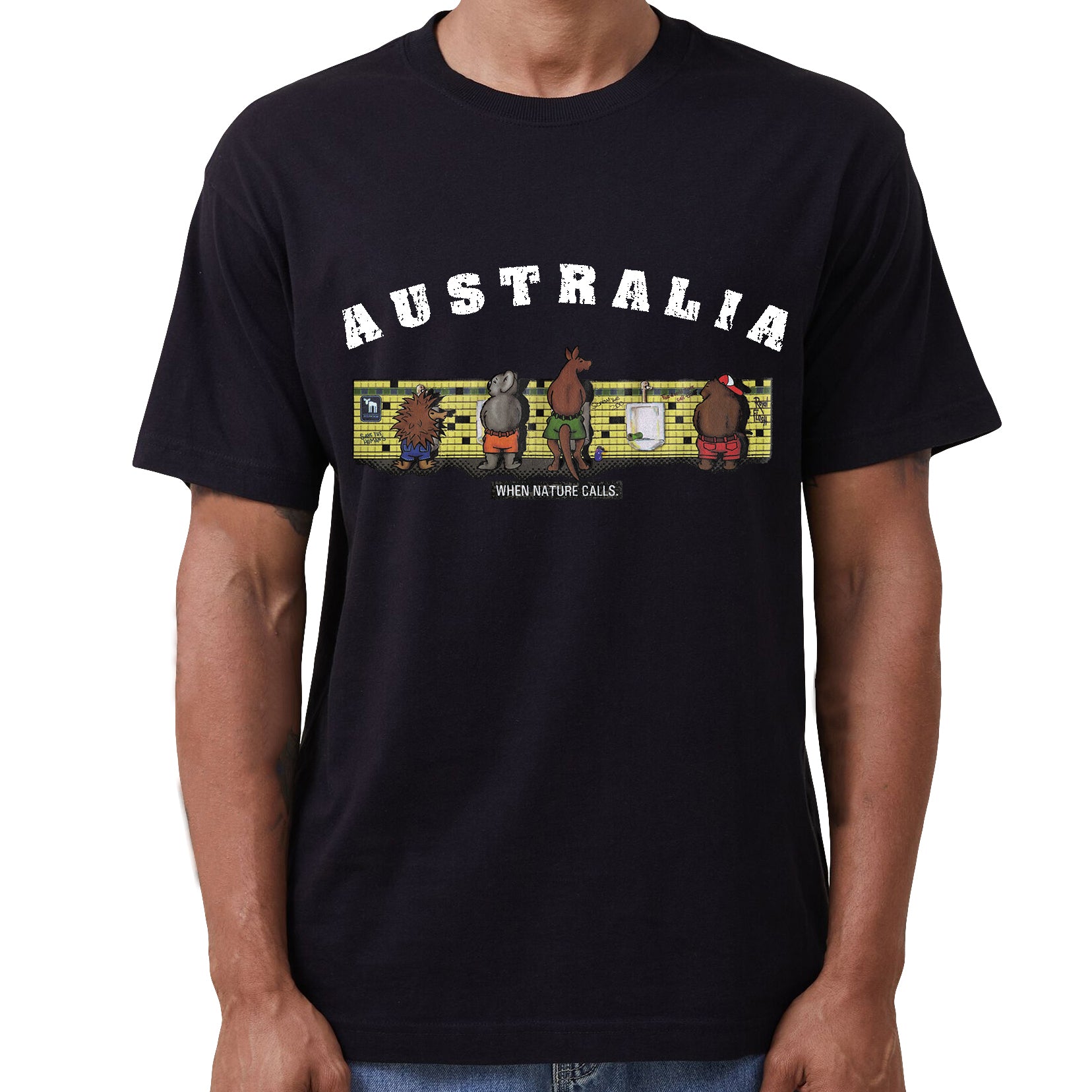 Adult 100% Cotton T Shirt Australia When Nature Calls Souvenir Tee Fun Tops Gift, Black, 2XL