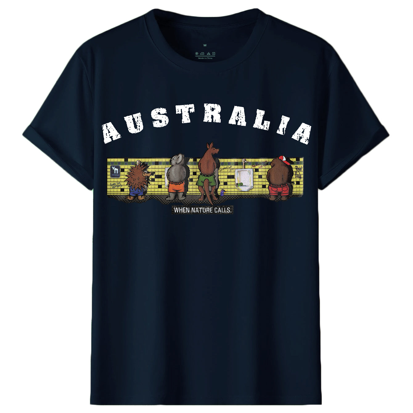 Adult 100% Cotton T Shirt Australia When Nature Calls Souvenir Tee Fun Tops Gift, Navy, L V474-686736
