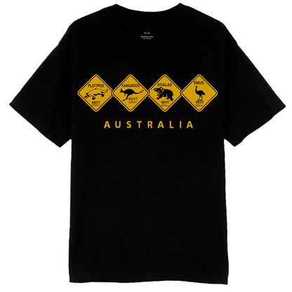 Adult Unisex 100% Cotton T Shirt Australia Wildlife Road Sign Souvenir Tee Tops, Black, M V474-687125