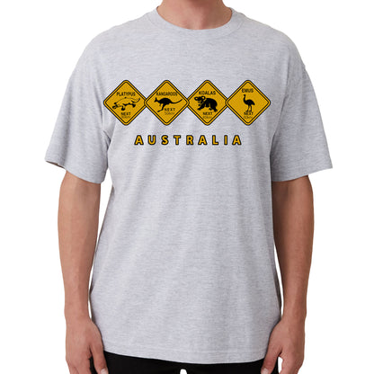Adult Unisex 100% Cotton T Shirt Australia Wildlife Road Sign Souvenir Tee Tops, Grey, L V474-687132