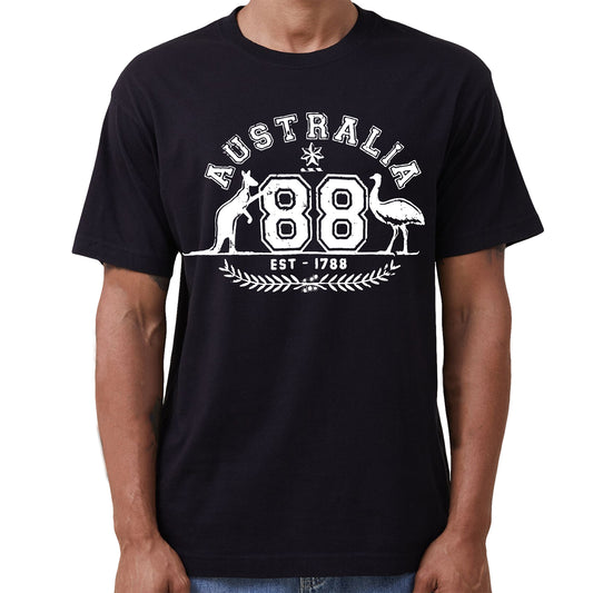 Adult Unisex 100% Cotton T Shirt Australia Kangaroo Emu Aussie Souvenir Tee Tops, Black, S V474-687753