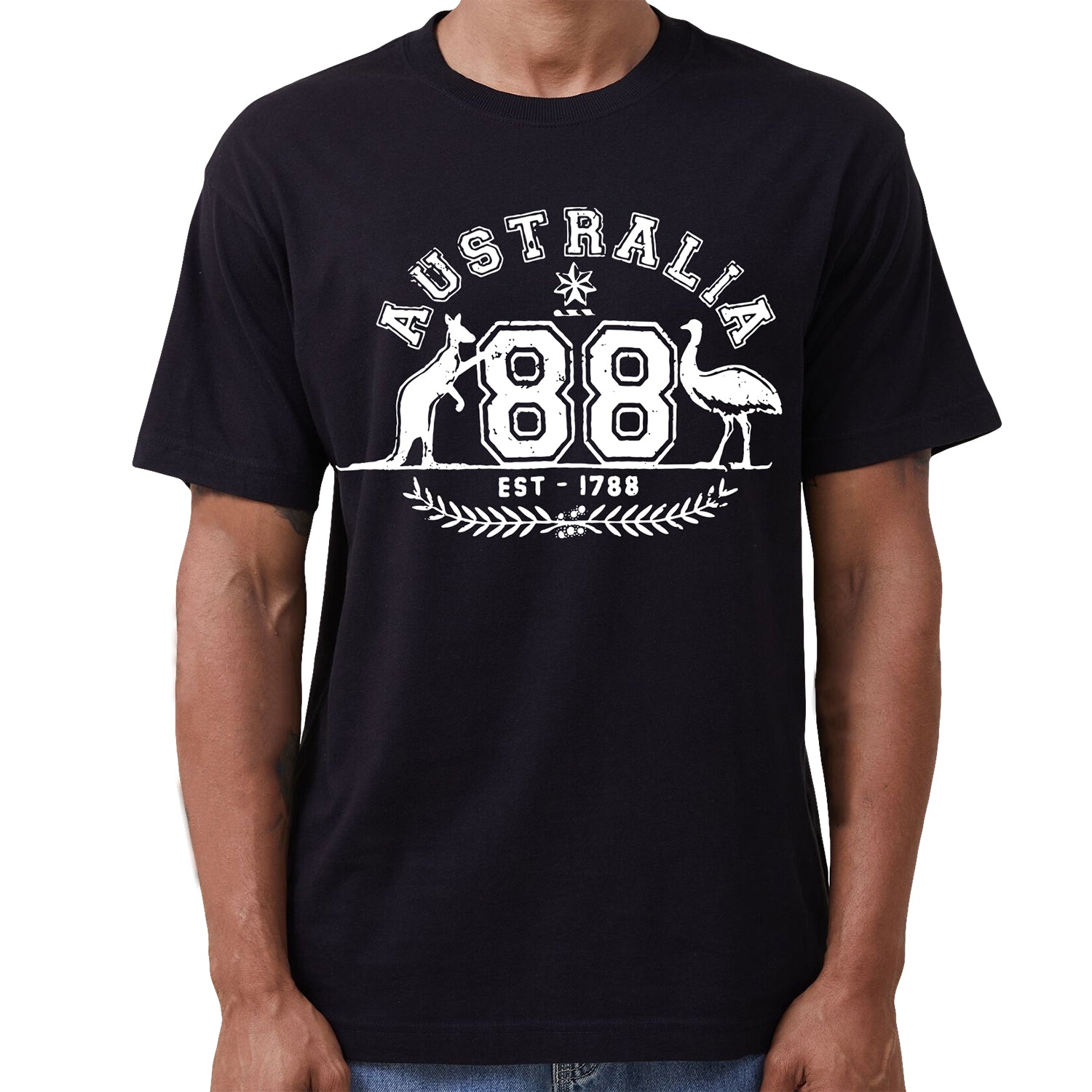 Adult Unisex 100% Cotton T Shirt Australia Kangaroo Emu Aussie Souvenir Tee Tops, Black, S