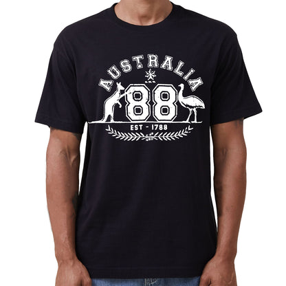Adult Unisex 100% Cotton T Shirt Australia Kangaroo Emu Aussie Souvenir Tee Tops, Black, XL V474-687756