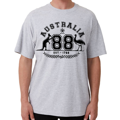 Adult Unisex 100% Cotton T Shirt Australia Kangaroo Emu Aussie Souvenir Tee Tops, Grey, S V474-687759