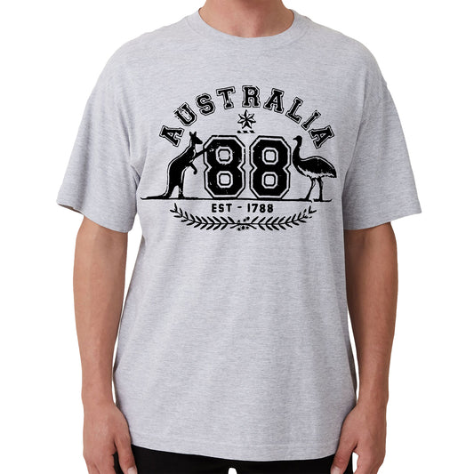 Adult Unisex 100% Cotton T Shirt Australia Kangaroo Emu Aussie Souvenir Tee Tops, Grey, M V474-687760