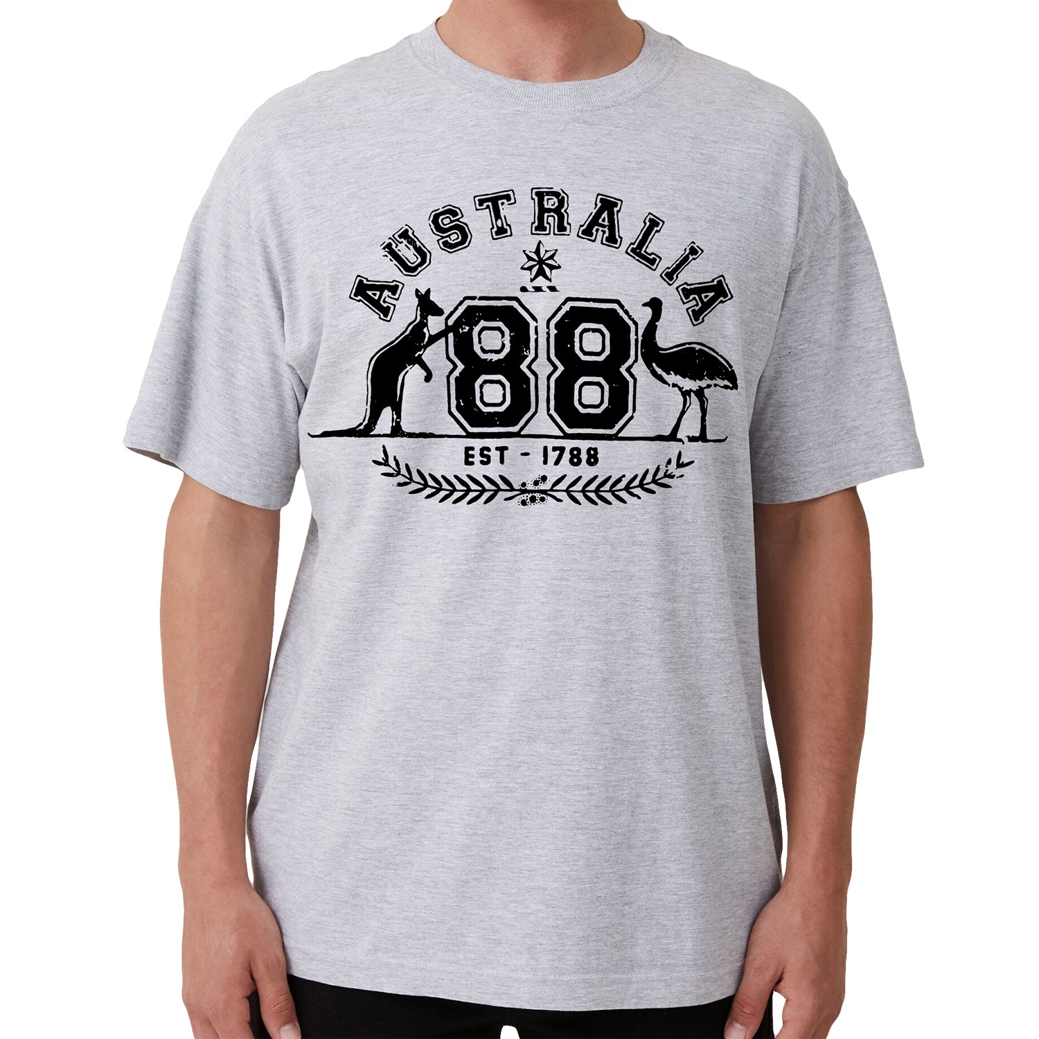 Adult Unisex 100% Cotton T Shirt Australia Kangaroo Emu Aussie Souvenir Tee Tops, Grey, M