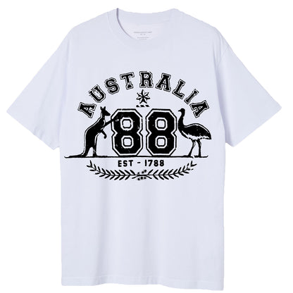 Adult Unisex 100% Cotton T Shirt Australia Kangaroo Emu Aussie Souvenir Tee Tops, White, L V474-687773