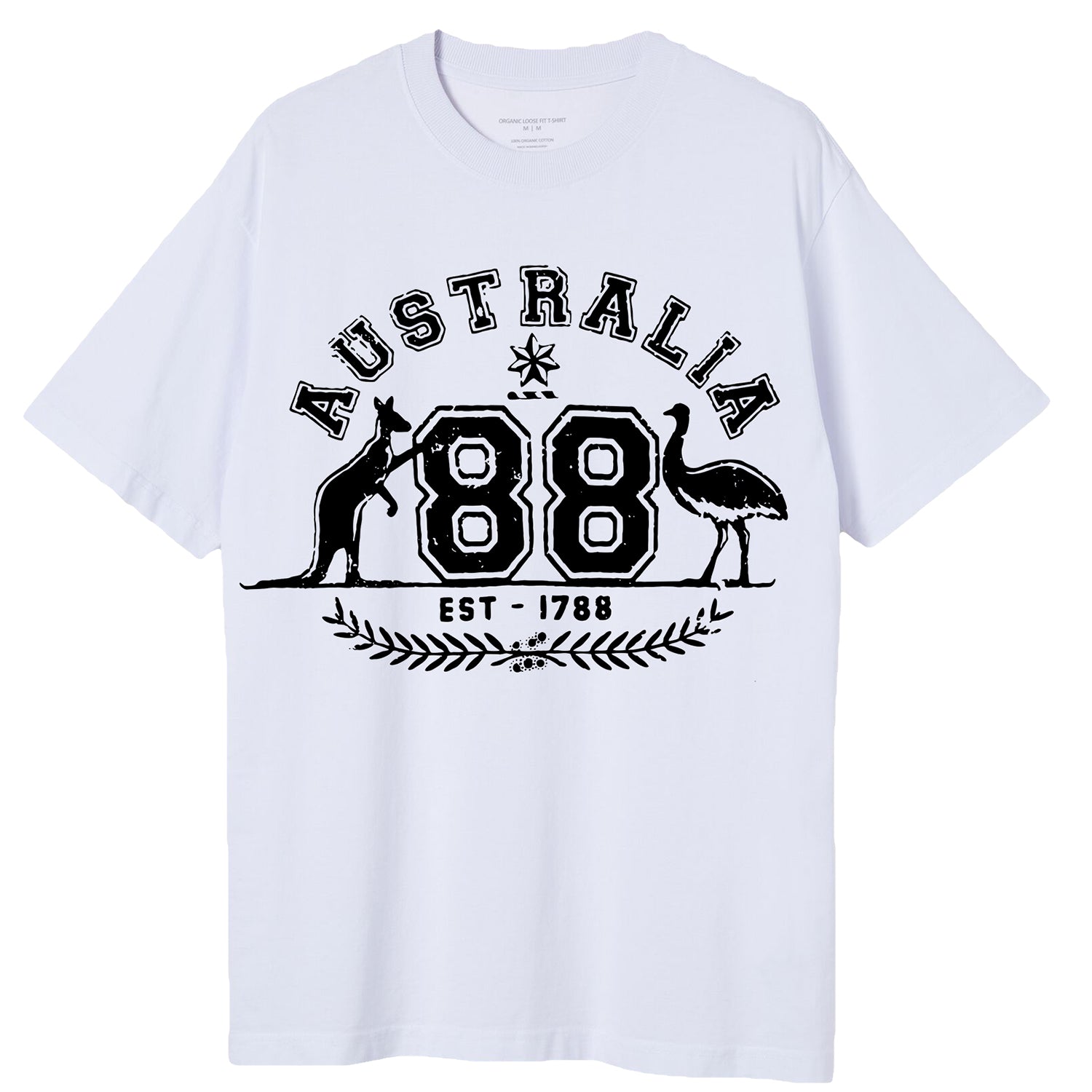 Adult Unisex 100% Cotton T Shirt Australia Kangaroo Emu Aussie Souvenir Tee Tops, White, XL