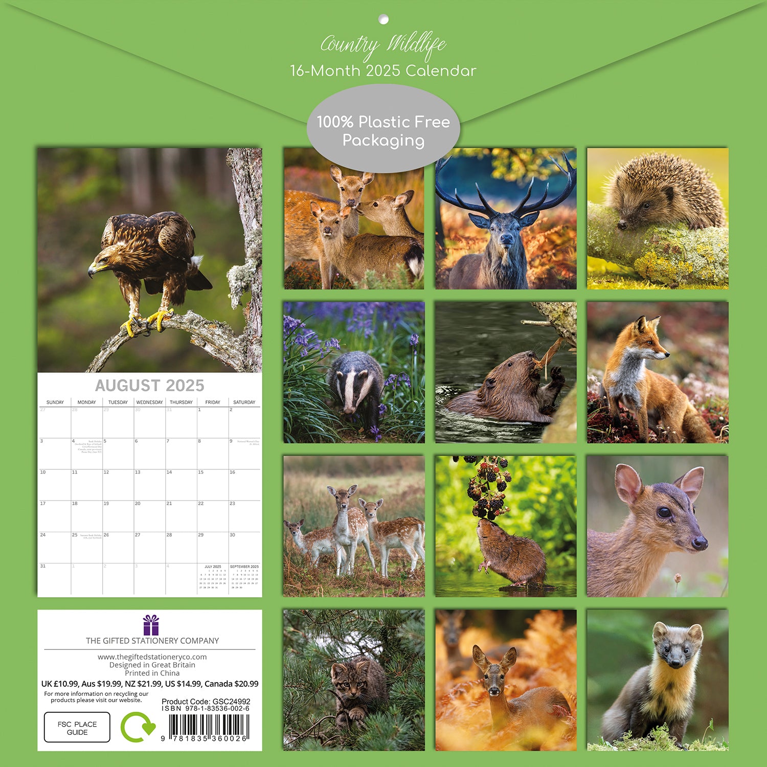 Country Wildlife - 2025 Square Wall Calendar Animals 16 Months Premium Planner V474-689607