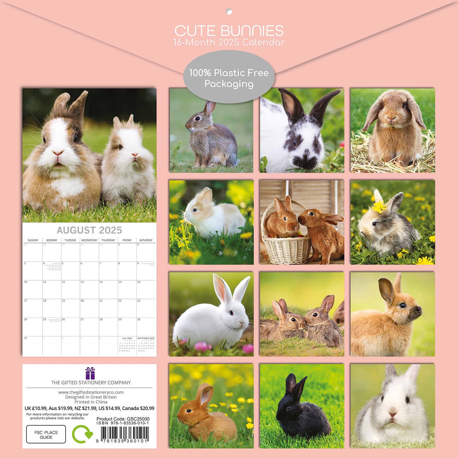 Cute Bunnies - 2025 Square Wall Calendar Pets Animals 16 Months Premium Planner V474-689609