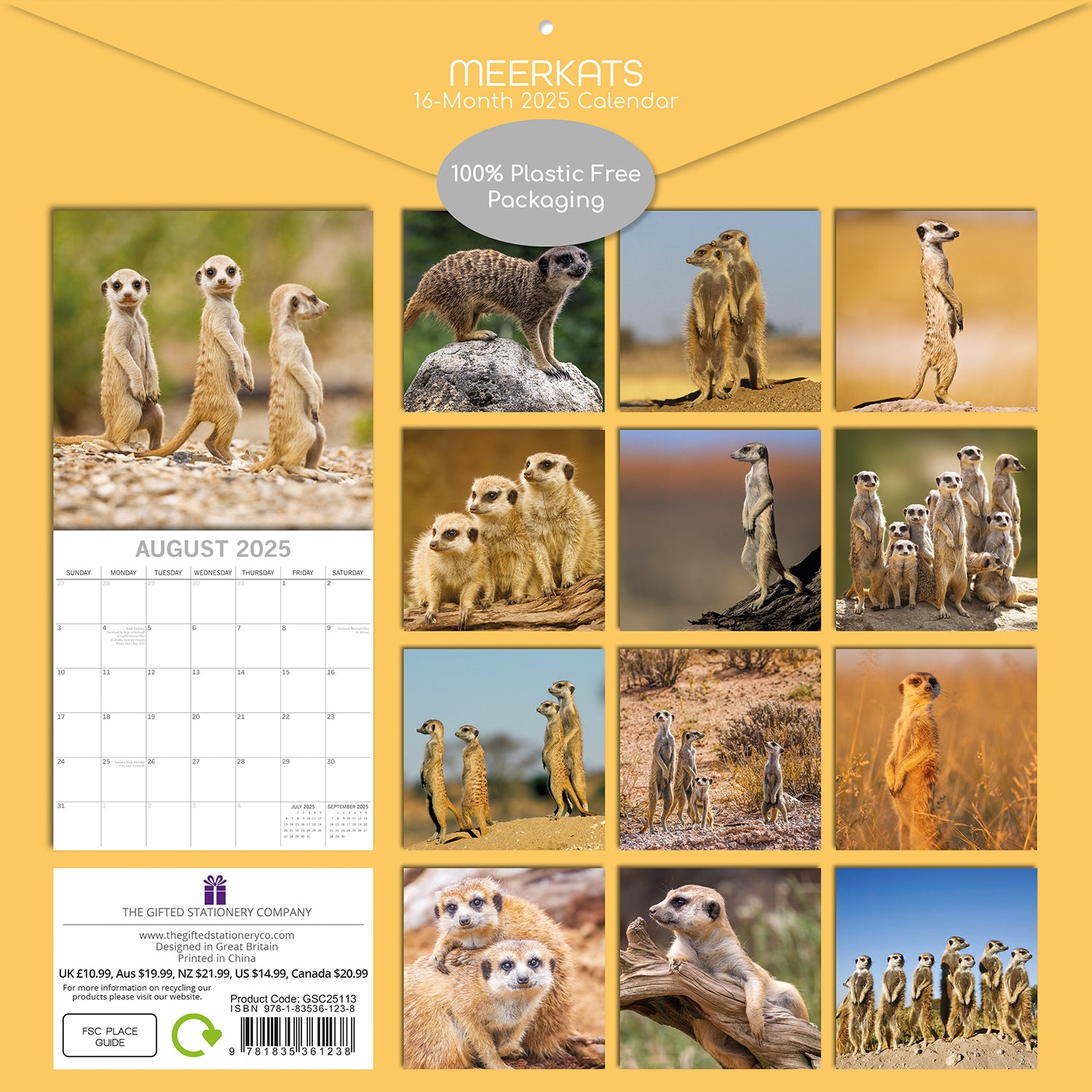 Meerkats - 2025 Square Wall Calendar Pets Animals 16 Months Premium Planner Gift V474-689625