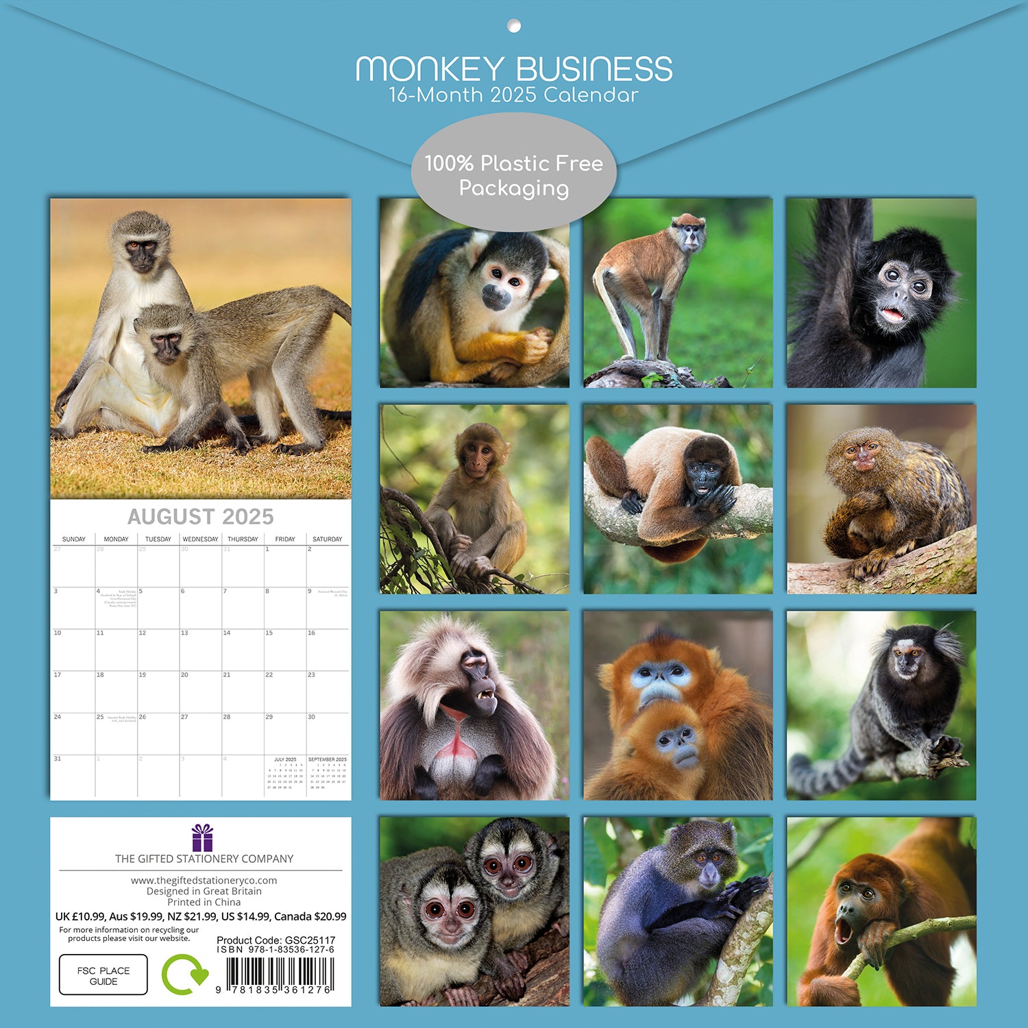 Monkey Business 2025 Square Wall Calendar Animals 16 Months Premium Planner Gift V474-689626