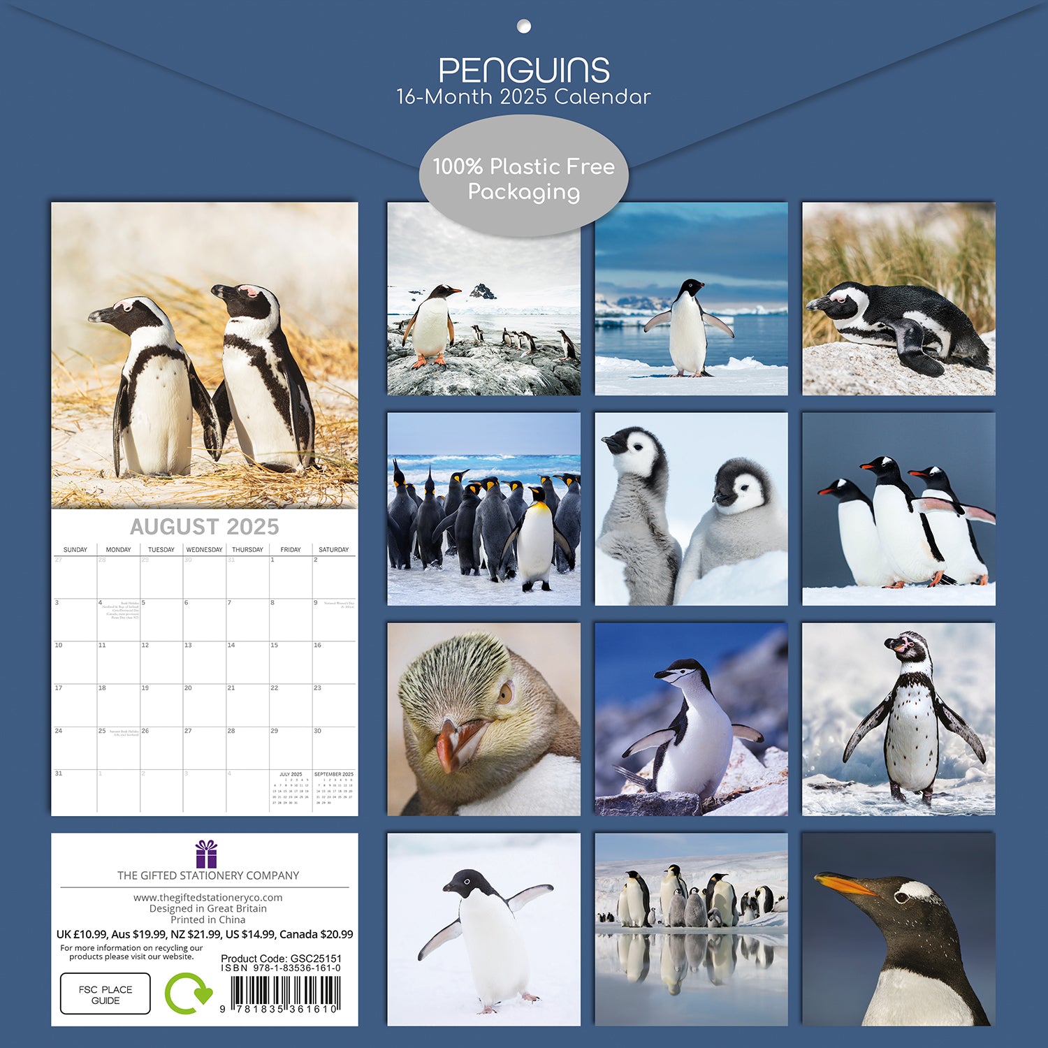 Penguins - 2025 Square Wall Calendar Pets Animals 16 Months Premium Planner Gift V474-689628