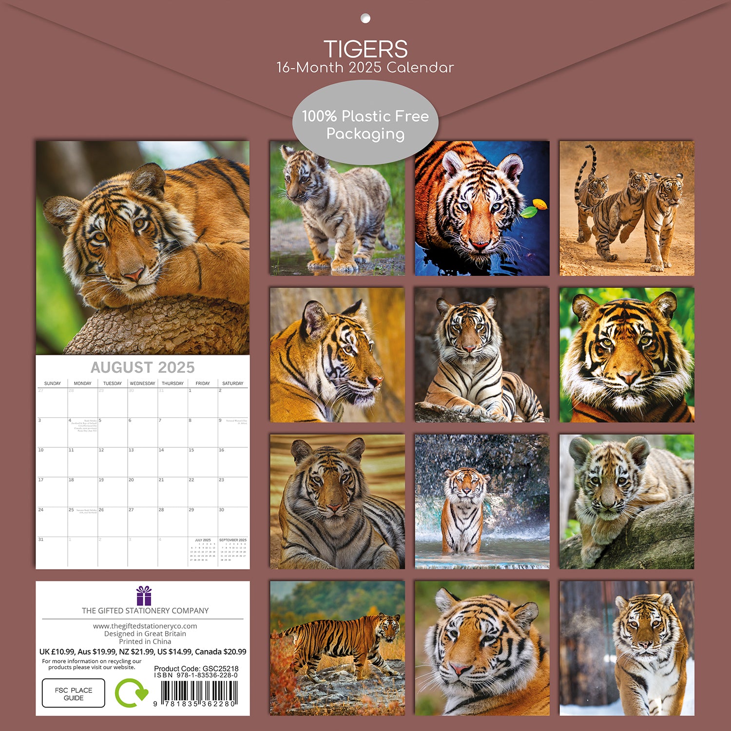 Tigers - 2025 Square Wall Calendar Pets Animals 16 Months Premium Planner Gift V474-689632