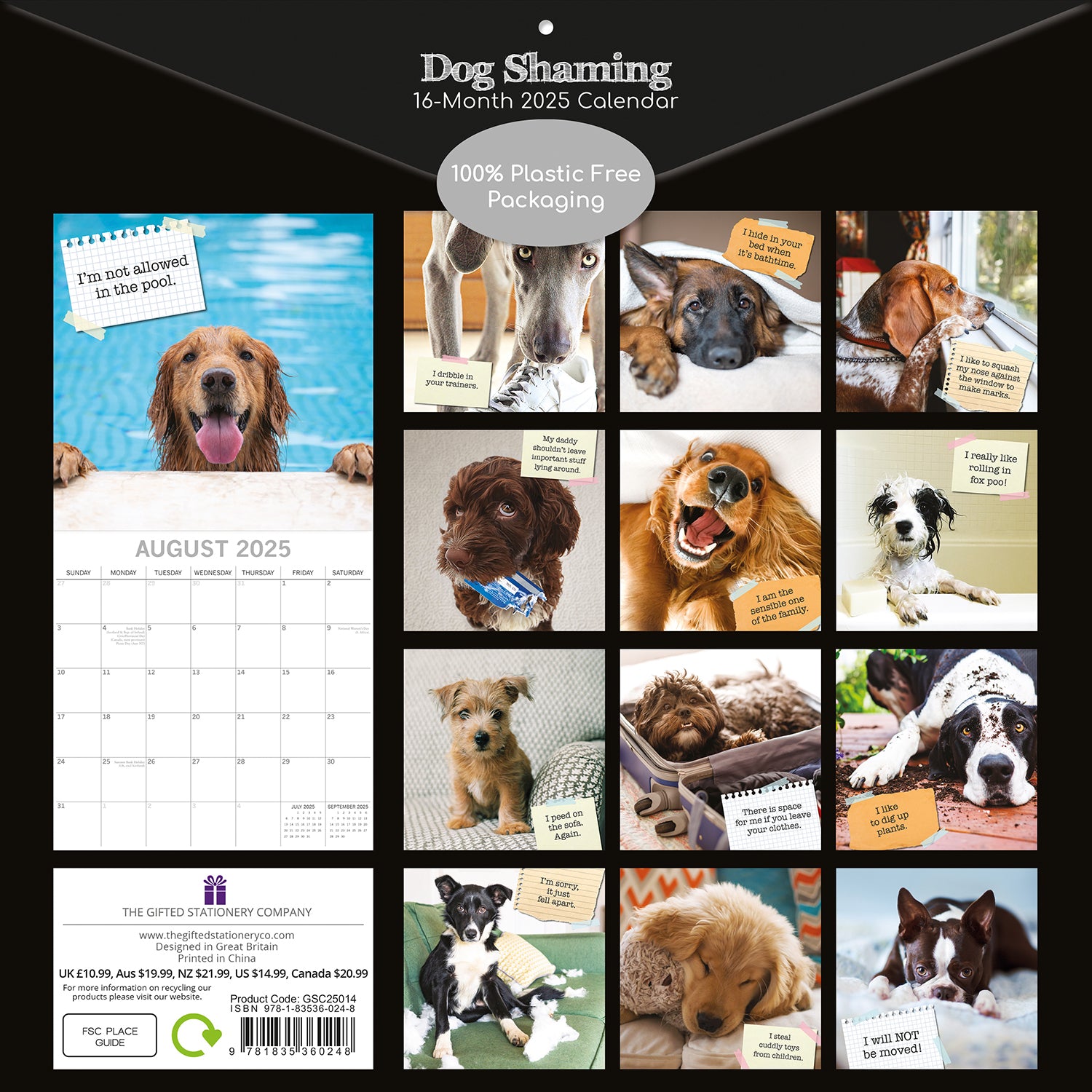 Dog Shaming 2025 Square Wall Calendar Pets Animals 16-Month Premium Planner Gift V474-689764