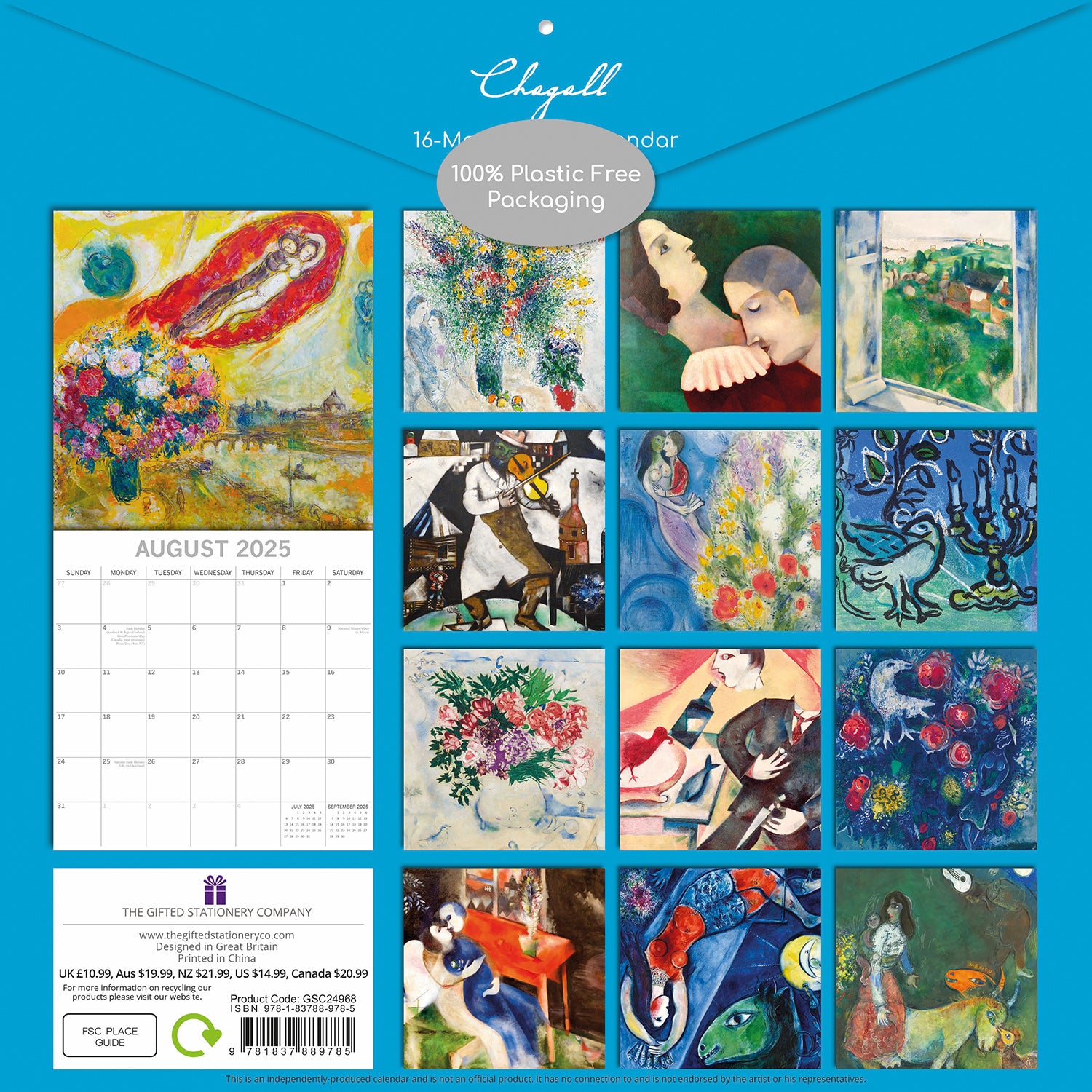 Chagall - 2025 Square Wall Calendar Arts 16 Months Premium Planner Gift V474-689979