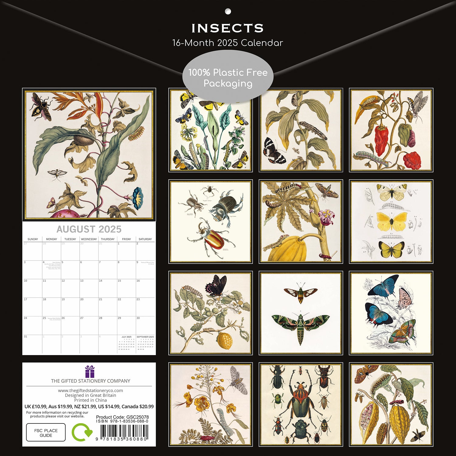 Insects - 2025 Square Wall Calendar Arts 16 Months Premium Planner Gift V474-689992