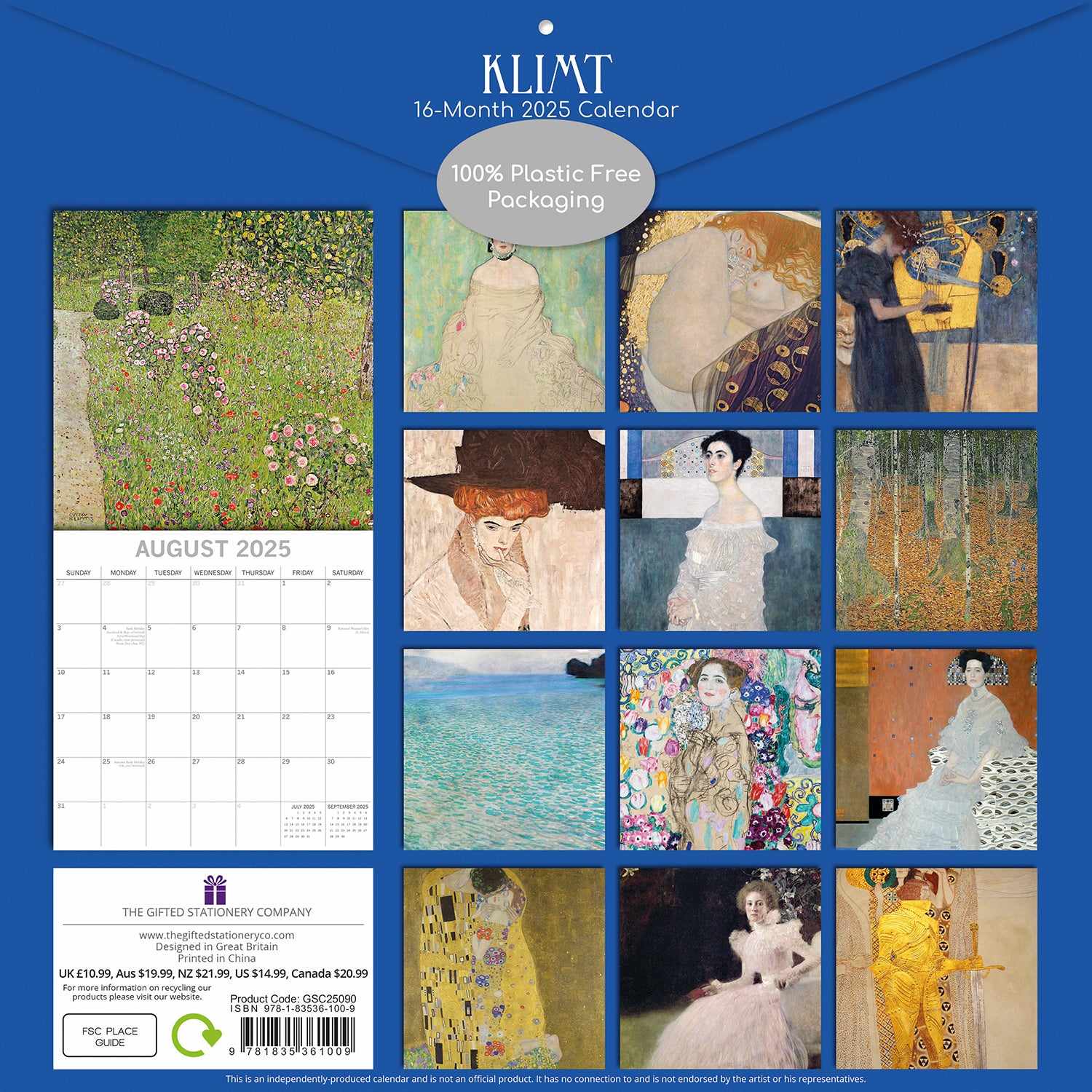 Klimt - 2025 Square Wall Calendar Arts Landscapes 16 Months Premium Planner Gift V474-689994