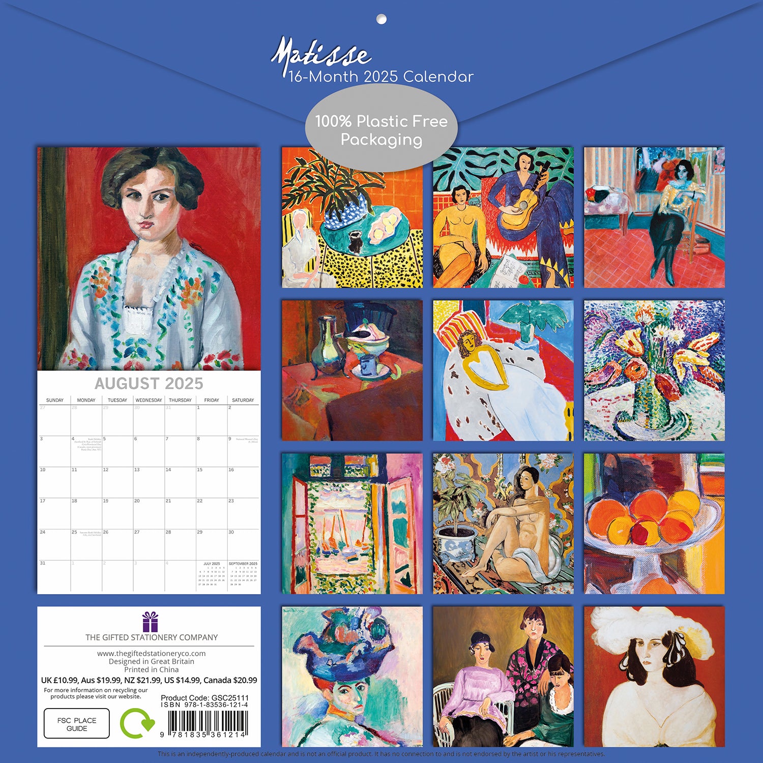 Matisse - 2025 Square Wall Calendar Arts 16 Months Premium Planner Gift V474-689995
