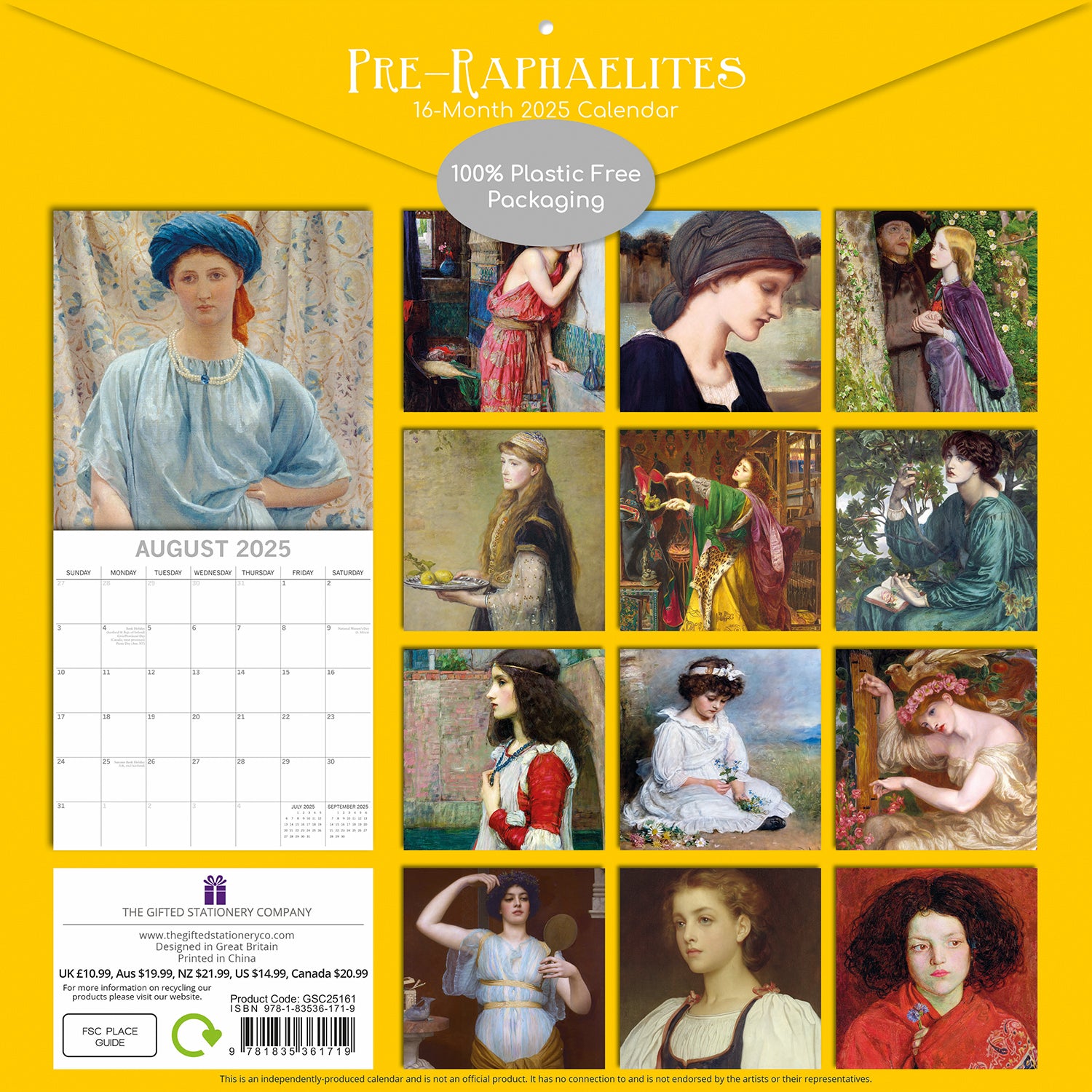 Pre-Raphaelites - 2025 Square Wall Calendar Arts 16 Months Premium Planner Gift V474-690001