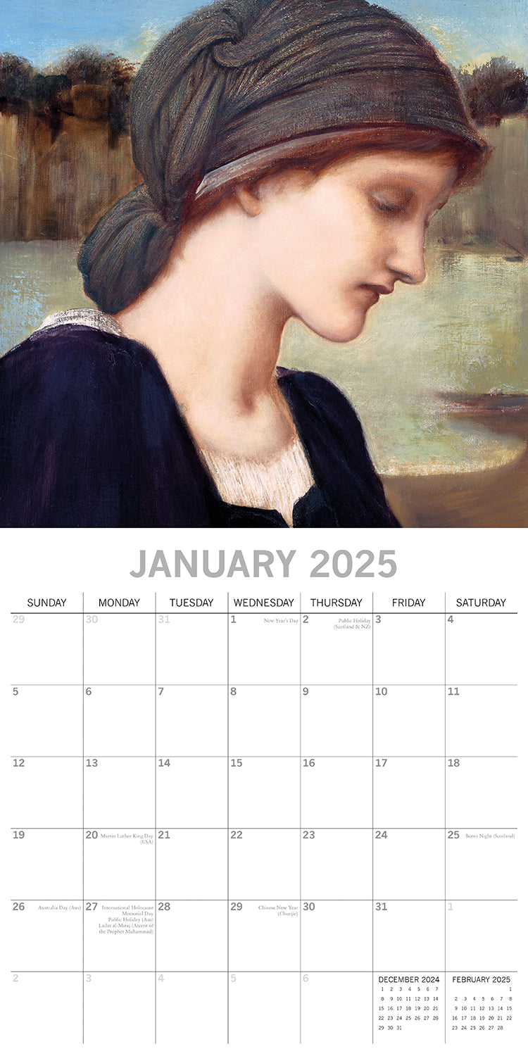 Pre-Raphaelites - 2025 Square Wall Calendar Arts 16 Months Premium Planner Gift V474-690001