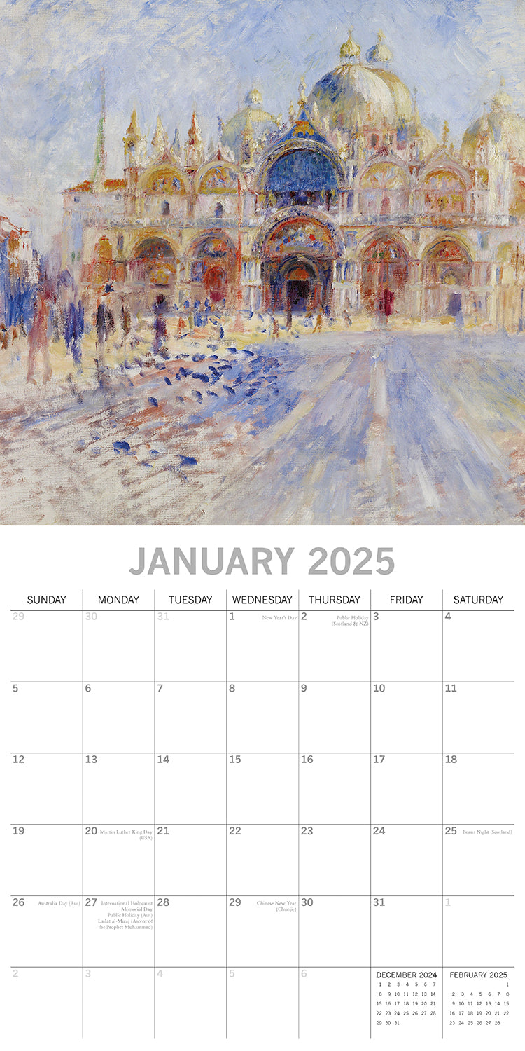 Renoir - 2025 Square Wall Calendar Fine Arts 16 Months Premium Planner Gift V474-690004