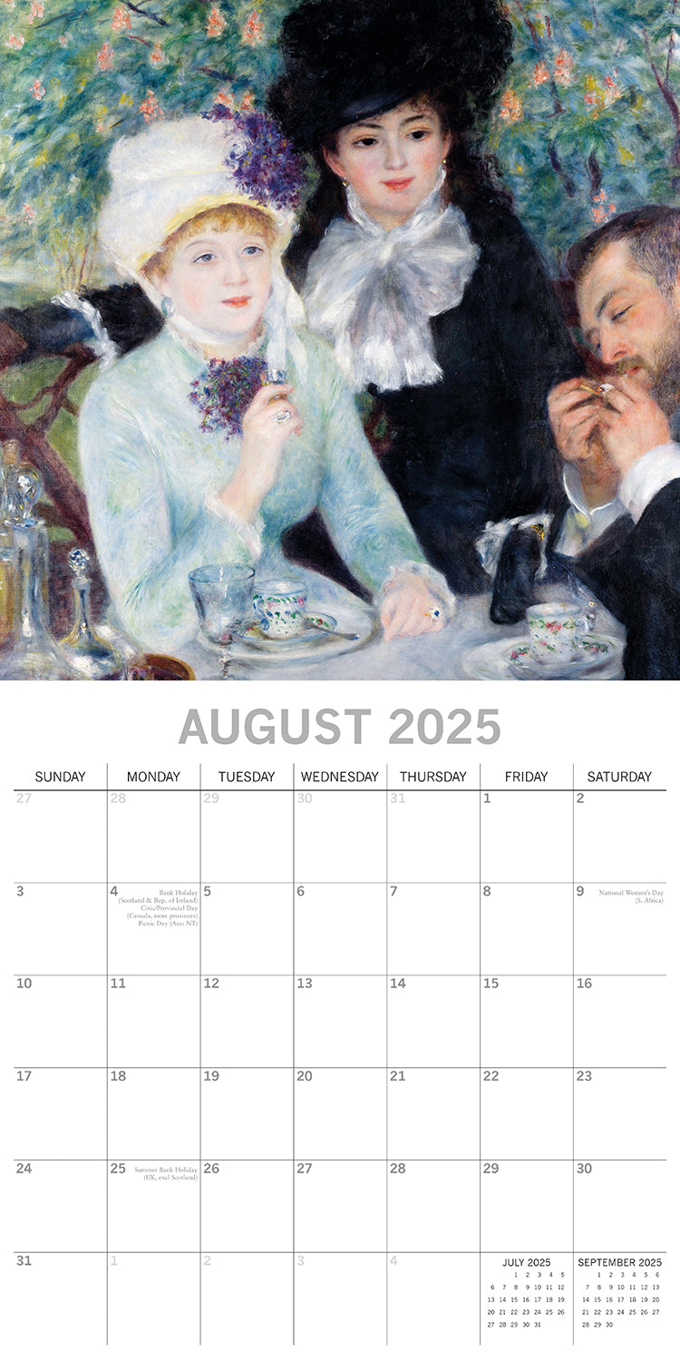 Renoir - 2025 Square Wall Calendar Fine Arts 16 Months Premium Planner Gift V474-690004