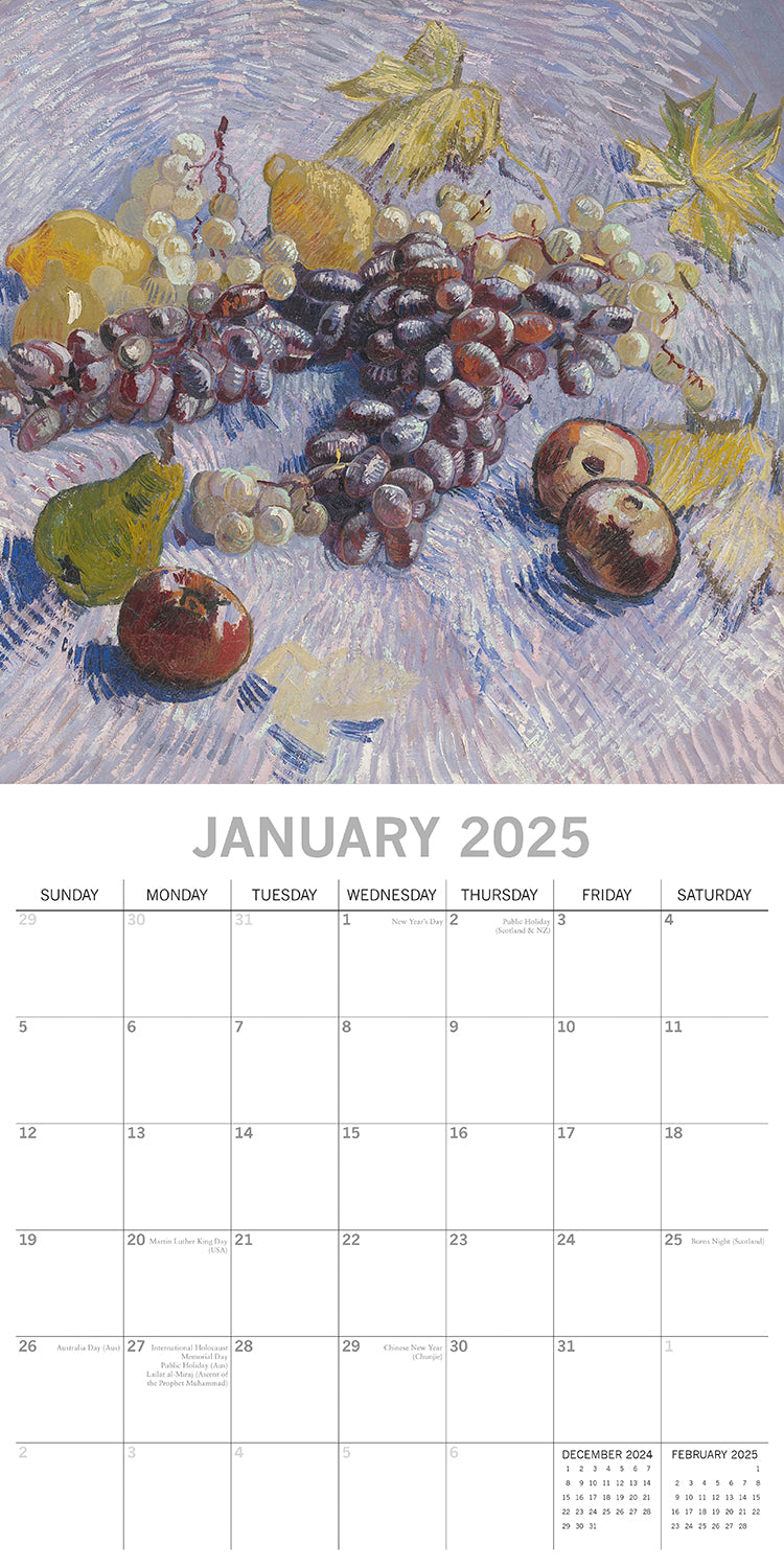 Van Gogh - 2025 Square Wall Calendar Arts 16 Months Premium Planner Gift V474-690009