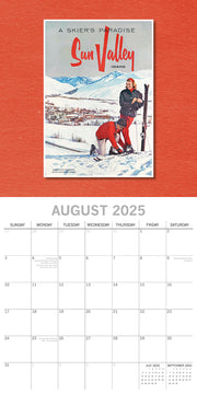 Vintage Skiing Posters 2025 Square Wall Calendar Arts 16 Months Premium Planner V474-690010