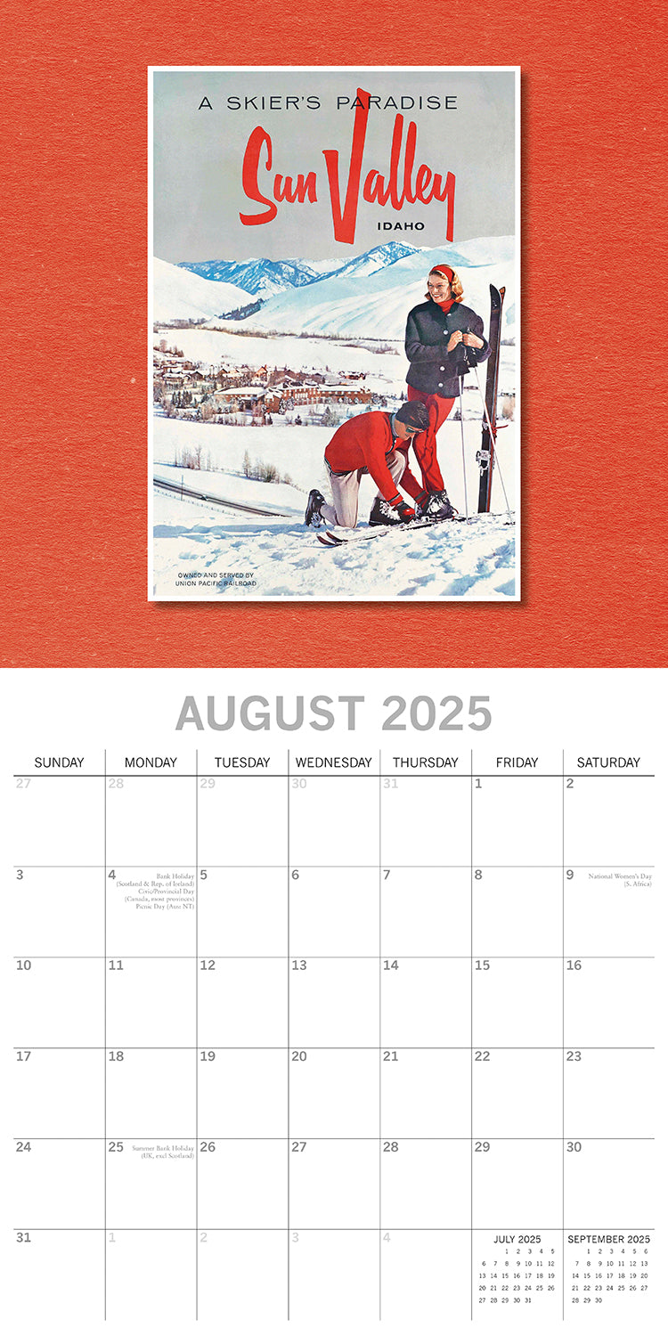 Vintage Skiing Posters 2025 Square Wall Calendar Arts 16 Months Premium Planner V474-690010