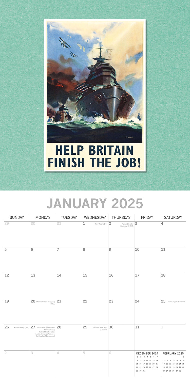 World War Posters - 2025 Square Wall Calendar Arts 16 Months Premium Planner V474-690013